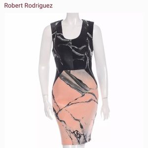 Robert Rodriguez Carerra Silk Scuba Vintage Marble
Print Dress in Peach Size 6